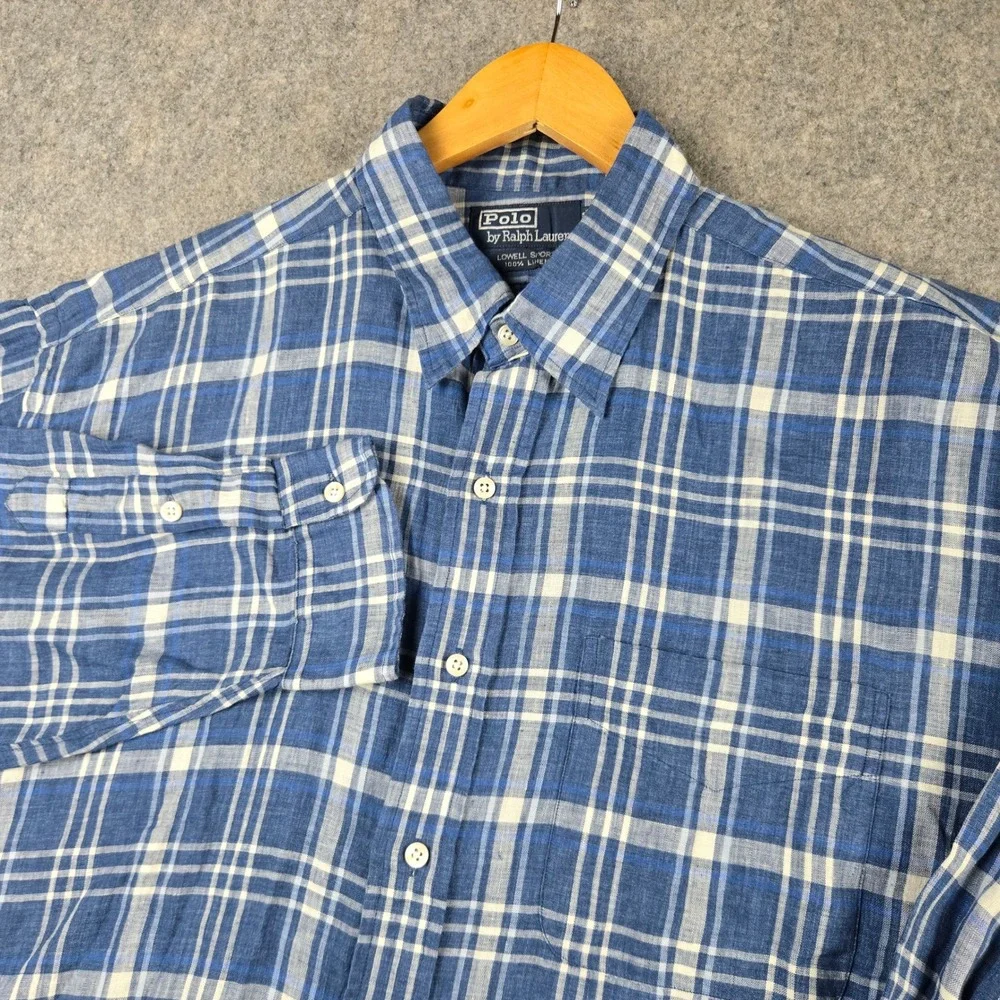 Polo Ralph Lauren Linen Shirt Mens XL Blue Lowell Sport Plaid Button Down NWT